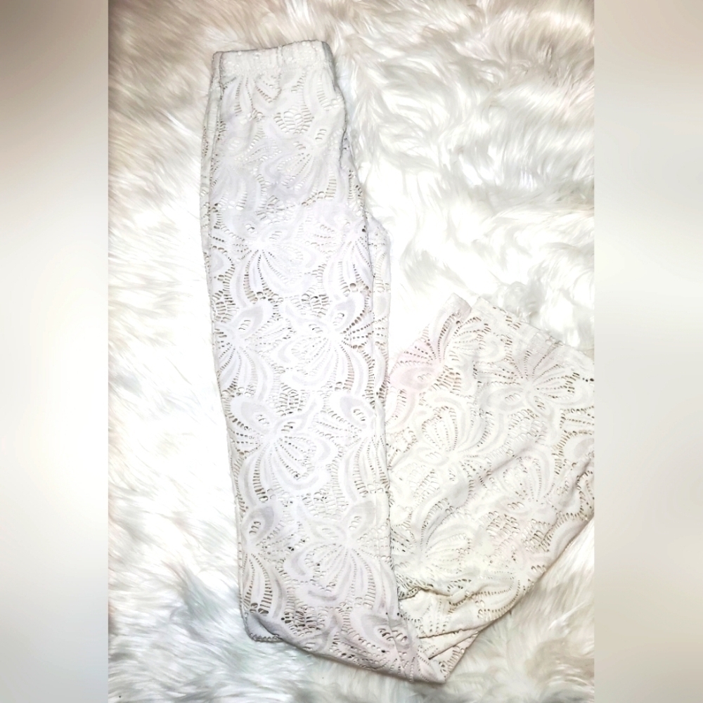 Womens White Floral Crochet Pants